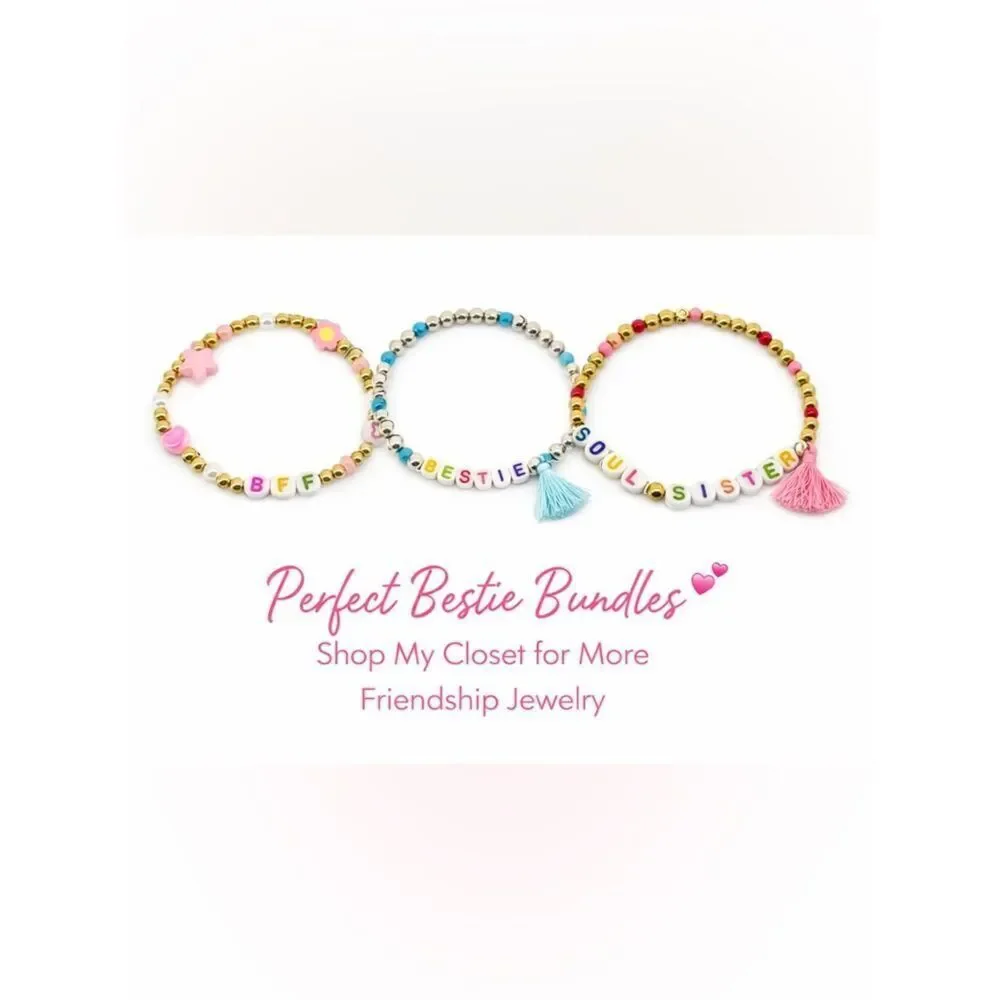 Bestie Beaded Bracelet Friendship Bracelet Silver Tone Tassel Women Girls New